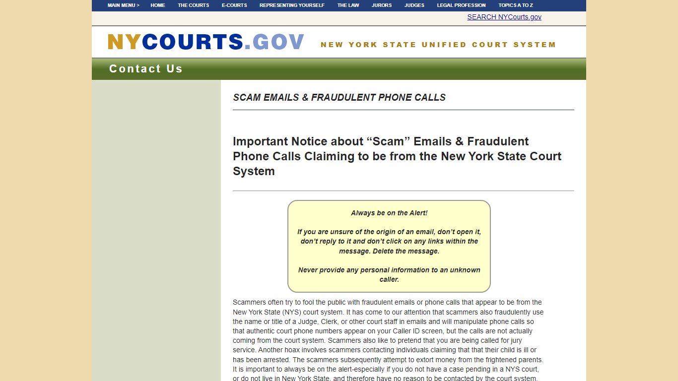 SCAM EMAILS & FRAUDULENT PHONE CALLS | NYCOURTS.GOV - Judiciary of New York