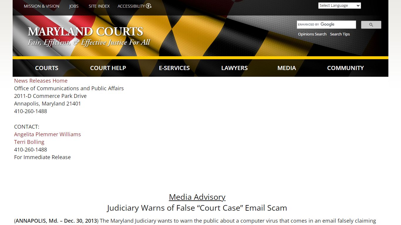 Media Advisory: Judiciary Warns of False “Court Case” Email Scam ...
